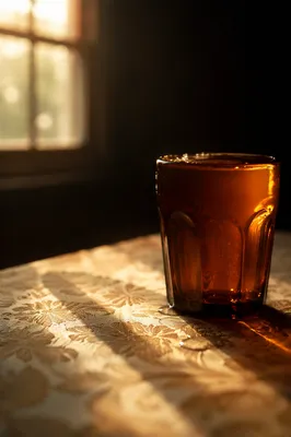 Overflowing Amber Cup in Golden Light