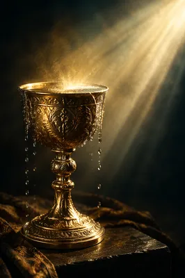 Overflowing Golden Cup in Heavenly Light