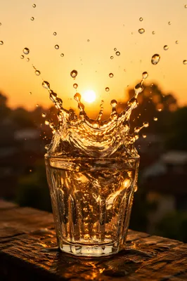 Overflowing Glass with Golden Sunset Blessing