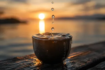 Overflowing Cup in Golden Sunset Light