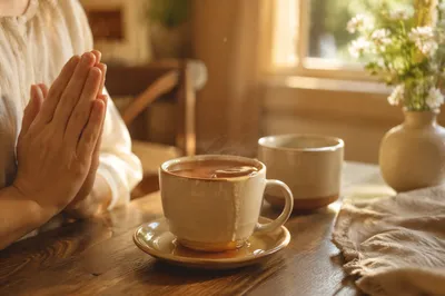 Overflowing Tea Cup in Golden Morning Light