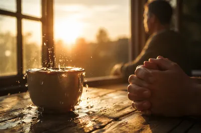 Overflowing Cup in Golden Sunrise Light
