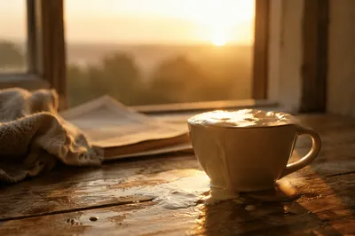 Overflowing Ceramic Cup in Golden Sunrise