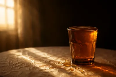 Overflowing Amber Cup in Golden Light