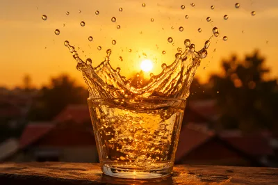 Overflowing Glass Cup in Golden Sunset Light