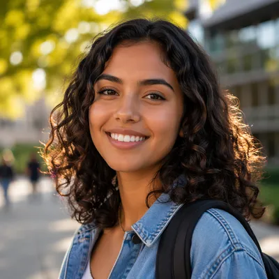 Smiling College Student Portrait on Campus