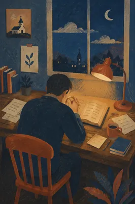 Weary Pastor Praying at Office Desk