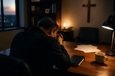 Weary Pastor Praying in Evening Office