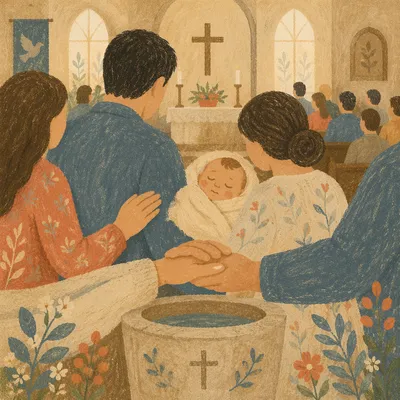 Joyful Family Baptism Celebration in Church
