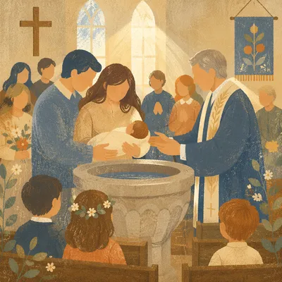 Joyful Family Baptism Celebration in Church