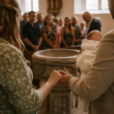 Joyful Family Baptism Celebration in Church