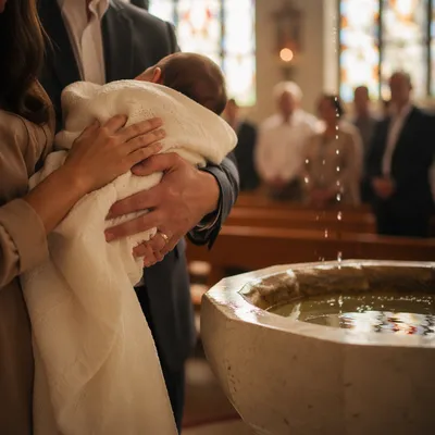 Joyful Family Baptism Celebration in Church