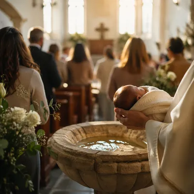 Joyful Family Baptism Celebration in Church