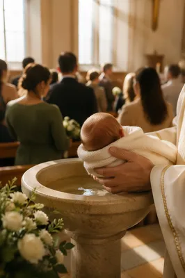 Joyful Family Baptism Celebration in Church