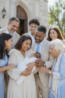 Family Gathering Outside Church After Baptism