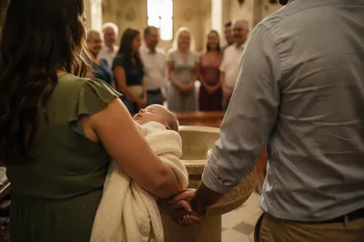 Joyful Family Baptism Celebration in Church