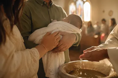 Joyful Family Baptism Celebration in Church