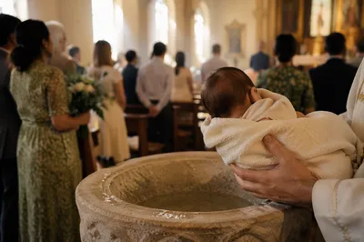 Joyful Family Baptism Celebration in Church