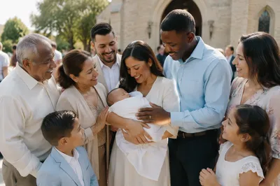 Family Celebration Outside Stone Church