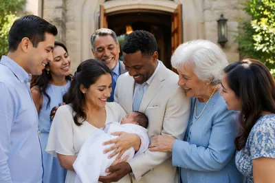 Family Gathering Outside Church After Baptism