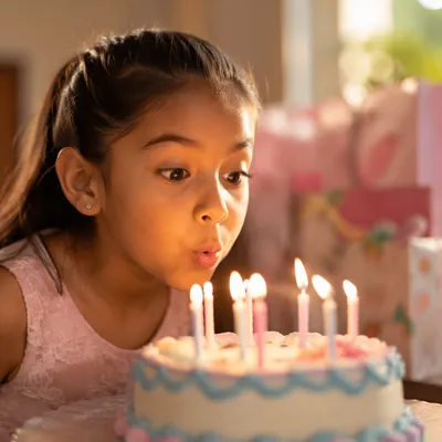 Girl Blowing Birthday Candles Close Up