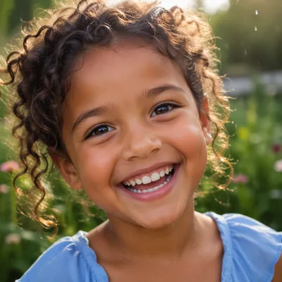 Giggling Child Portrait in Garden Light