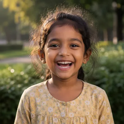 Joyful South Asian Child Giggling Outdoors