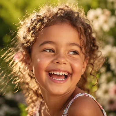 Laughing Child Close Up in Garden