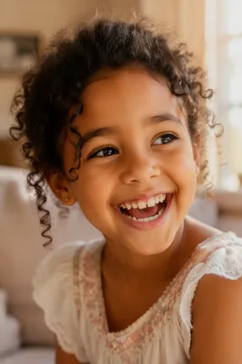 Joyful Child Giggling in Warm Light