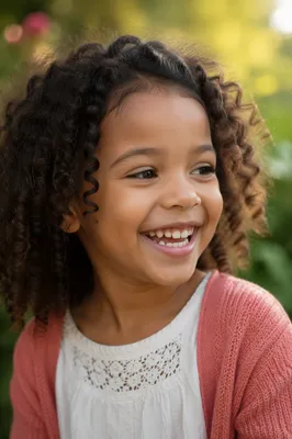 Giggling Child Portrait in Morning Garden