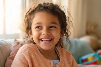Giggling Child by Sunlit Window