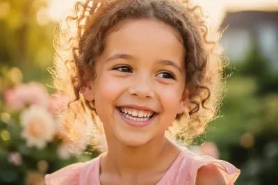 Joyful Child Portrait in Morning Garden