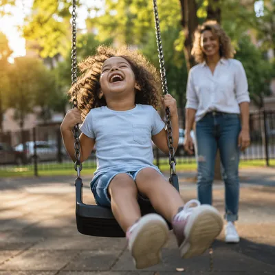 Laughing Child on Playground Swing