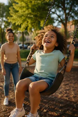 Laughing Child on Playground Swing