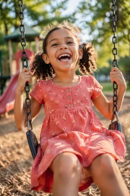 Laughing Girl on Playground Swing