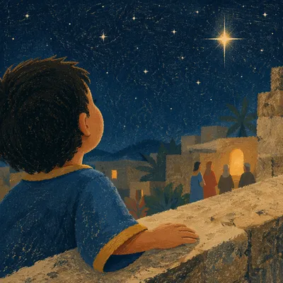 Child Gazing at Starry Night Wonder