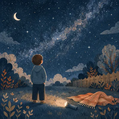 Child Gazing at Stars in Wonder