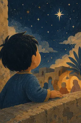 Child Gazing at Starry Sky in Awe