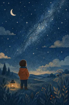 Child Gazing at Stars in Wonder