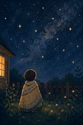 Child Gazing at Starry Sky in Wonder