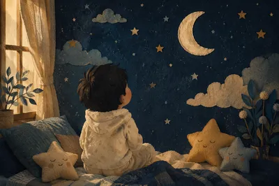 Child Gazing at Stars in Wonder
