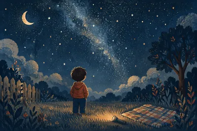 Child Gazing at Starry Night Wonder