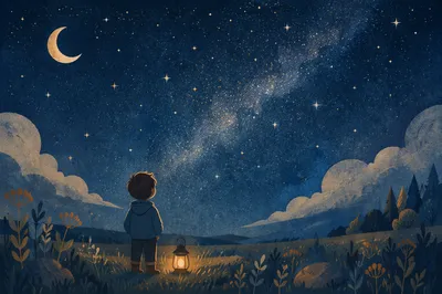 Child Gazing at Starry Night Wonder