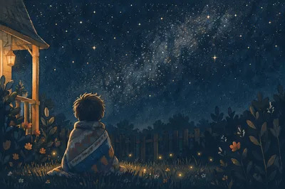 Child Gazing at Stars in Wonder
