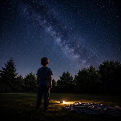 Child Gazing at Starry Night Sky