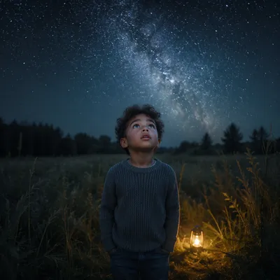 Child Gazing at Milky Way Sky