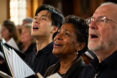 Passionate Choir Members Singing Close Up