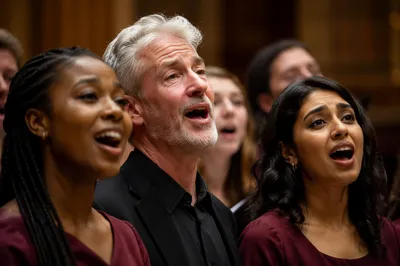 Close-Up of Diverse Choir Singing