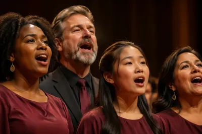 Passionate Choir Faces in Warm Light
