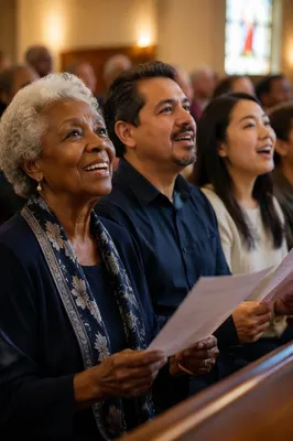 Joyful Church Congregation Singing Together
